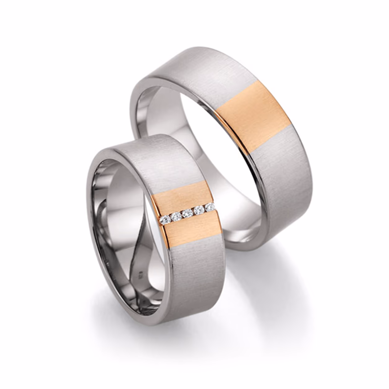 Bayer Trauringe — zweifarbige Trauringe Silber/Roségold mit Diamantbesatz